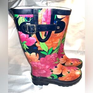 Women Rain Boots Size USA 6/ Euro 35. Western Chief. China Orange/pink Flowers